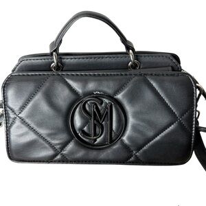 STEVE MADDEN New Black Quilted Bevie Satchel Detach Crossbody Straps East West